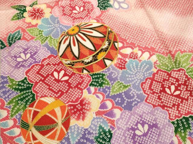 平和屋着物[]七五三　女の子　７歳　祝着　四つ身　長襦袢セット　駒刺繍　花手毬文　暈し染め　金彩　AAAW7082ja