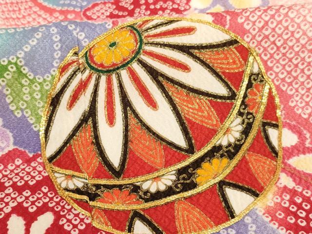 平和屋着物[]七五三　女の子　７歳　祝着　四つ身　長襦袢セット　駒刺繍　花手毬文　暈し染め　金彩　AAAW7082ja