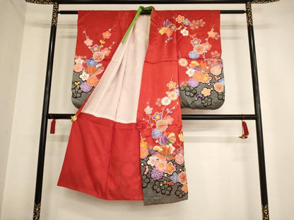 平和屋着物[]七五三　女の子　７歳　祝着　四つ身　長襦袢セット　鴛鴦花文　金彩　洗える着物　AAAW7088ja