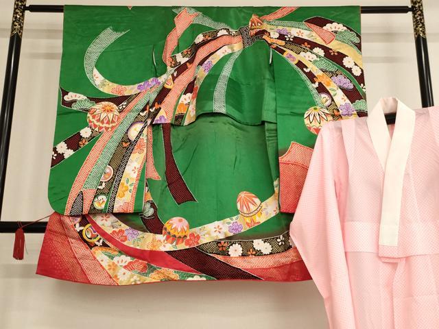 平和屋着物[]七五三　女の子　３歳　祝着　三つ身　長襦袢セット　束ね熨斗手毬文　金彩　AAAW7090ja