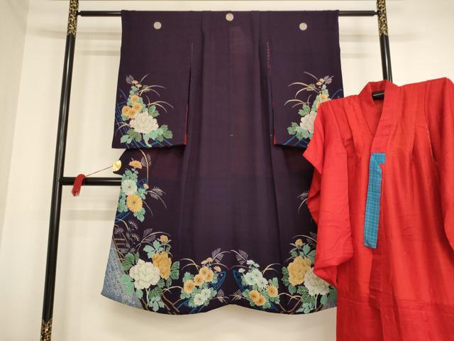 平和屋着物[]アンティーク　大正ロマン　七五三　女の子　７歳　祝着　四つ身　長襦袢セット　刺繍　花筏文　金糸　正絹　逸品　AAAW7097ja