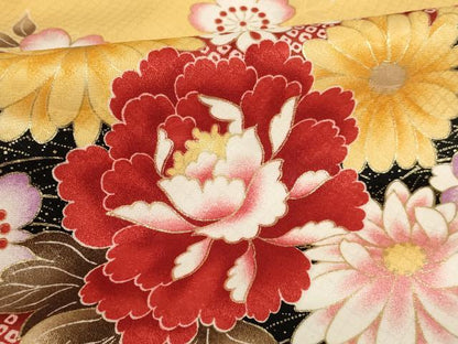 平和屋着物[]七五三　女の子　5歳　祝着　四つ身　草花文　金彩　洗える着物　AAAW7100ja