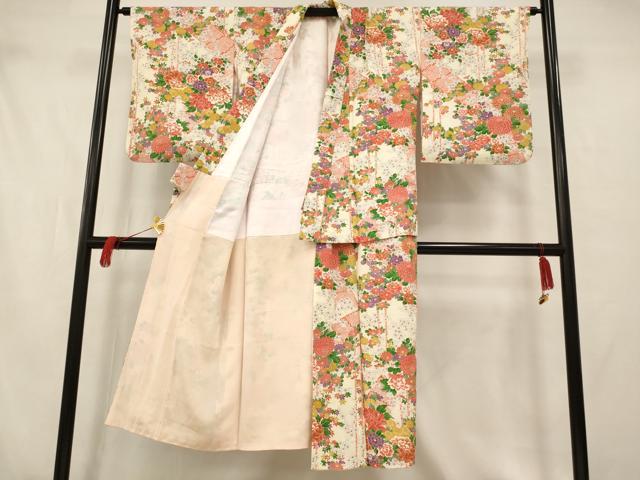 平和屋着物[]七五三　女の子　７歳　祝着　四つ身　草花文　洗える着物　AAAW7103ja