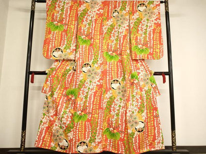 平和屋着物∵女の子　十三参り　祝着　草花文　金彩　近鉄百貨店扱い　正絹　逸品　AAAW7105ja
