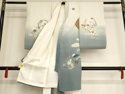 平和屋着物[]お宮参り　男の子　祝着　産着　初着　のしめ　鷹　打出の小槌　暈し染め　金彩　逸品　AAAW7109ja
