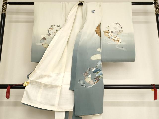 平和屋着物[]お宮参り　男の子　祝着　産着　初着　のしめ　鷹　打出の小槌　暈し染め　金彩　逸品　AAAW7109ja