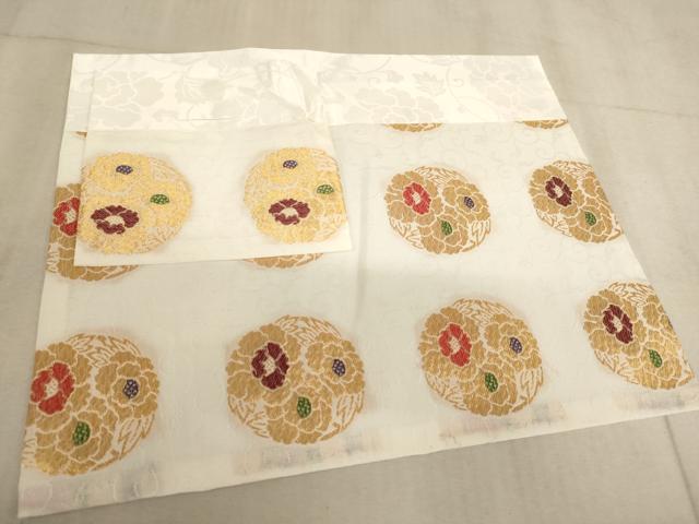 平和屋本店▼夏物　打敷　内敷2点セット　牡丹丸文　金糸　法衣　寺院　仏具　仏教　僧侶　神職　装束　未使用　AAAW7228ja