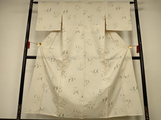 平和屋着物▽上質な小紋 単衣 紬地 草花文 正絹 逸品 AAAW7245jd