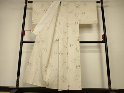平和屋着物▽上質な小紋 単衣 紬地 草花文 正絹 逸品 AAAW7245jd