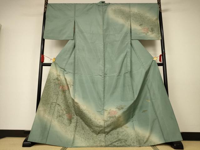 平和屋着物▽訪問着 本場染大島紬 単衣 刺繍 草花文 暈し染め 正絹 逸品 AAAW7293jd