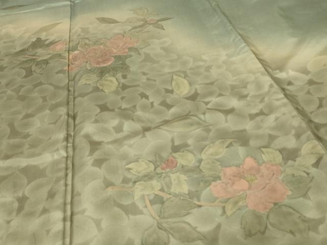 平和屋着物▽訪問着 本場染大島紬 単衣 刺繍 草花文 暈し染め 正絹 逸品 AAAW7293jd