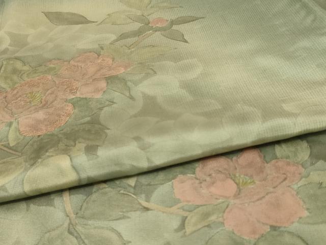 平和屋着物▽訪問着 本場染大島紬 単衣 刺繍 草花文 暈し染め 正絹 逸品 AAAW7293jd