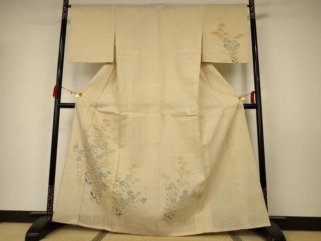 平和屋着物▽染織の名門 しょうざん 生紬 訪問着 単衣 手描き 草花文 正絹 逸品 AAAW7306jd