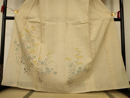 平和屋着物▽染織の名門 しょうざん 生紬 訪問着 単衣 手描き 草花文 正絹 逸品 AAAW7306jd