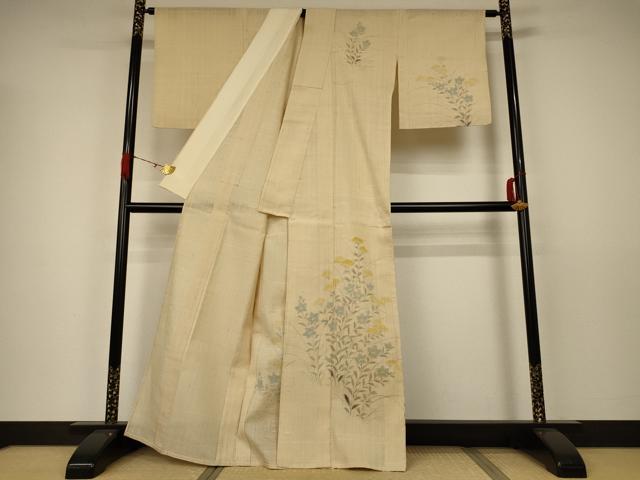 平和屋着物▽染織の名門 しょうざん 生紬 訪問着 単衣 手描き 草花文 正絹 逸品 AAAW7306jd