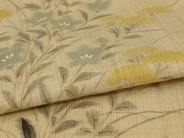 平和屋着物▽染織の名門 しょうざん 生紬 訪問着 単衣 手描き 草花文 正絹 逸品 AAAW7306jd