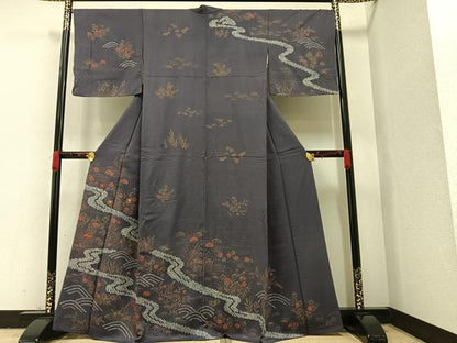 平和屋着物●訪問着 絞り 刺繍 流水草花文 金彩 正絹 逸品 AAAW7494ph