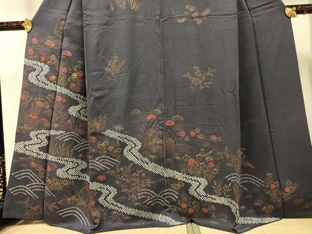 平和屋着物●訪問着 絞り 刺繍 流水草花文 金彩 正絹 逸品 AAAW7494ph