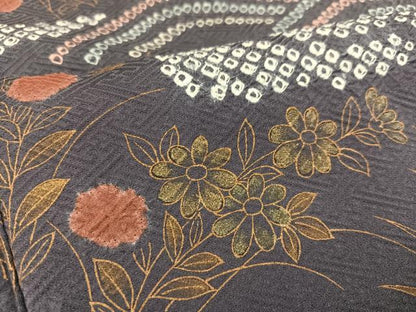平和屋着物●訪問着 絞り 刺繍 流水草花文 金彩 正絹 逸品 AAAW7494ph