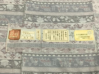 平和屋着物▽平本生紬 小千谷紬 単衣 横段文 証紙付き 正絹 逸品 AAAW7562fy