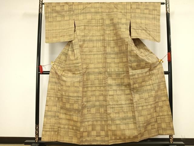 平和屋着物▽上質な紬 単衣 格子 正絹 逸品 AAAW7563fy