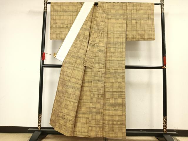 平和屋着物▽上質な紬 単衣 格子 正絹 逸品 AAAW7563fy