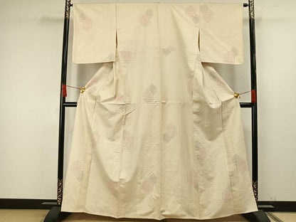 平和屋着物▽上質な紬　単衣　亀甲文様　正絹　逸品　未使用　AAAW7564fy