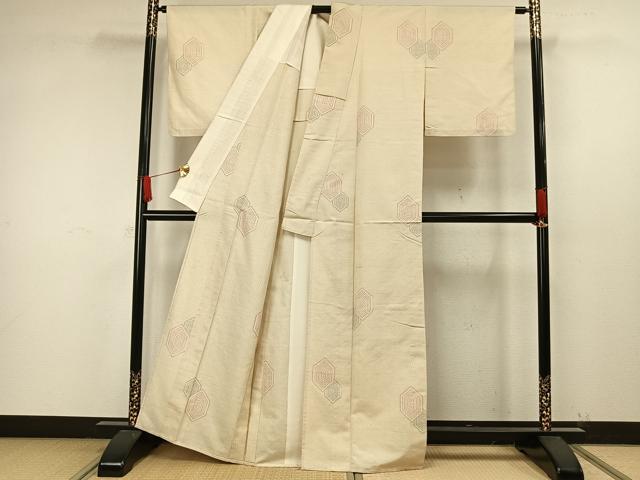 平和屋着物▽上質な紬　単衣　亀甲文様　正絹　逸品　未使用　AAAW7564fy