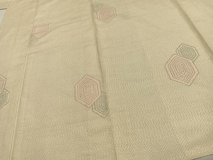 平和屋着物▽上質な紬　単衣　亀甲文様　正絹　逸品　未使用　AAAW7564fy