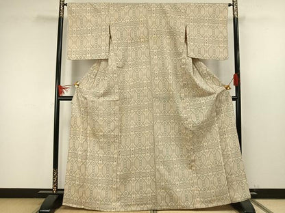 平和屋着物▽本塩沢 単衣 幾何学文様 正絹 逸品 AAAW7565fy