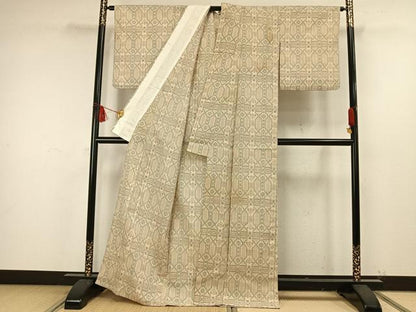 平和屋着物▽本塩沢 単衣 幾何学文様 正絹 逸品 AAAW7565fy