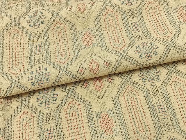 平和屋着物▽本塩沢 単衣 幾何学文様 正絹 逸品 AAAW7565fy