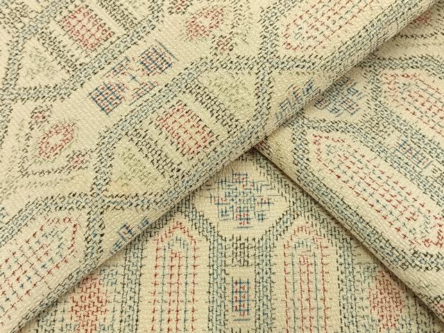 平和屋着物▽本塩沢 単衣 幾何学文様 正絹 逸品 AAAW7565fy
