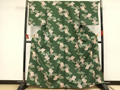 平和屋着物▽小紋 単衣 色紙花文 洗える着物 AAAW7567fy