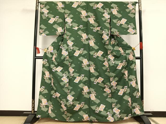 平和屋着物▽小紋 単衣 色紙花文 洗える着物 AAAW7567fy