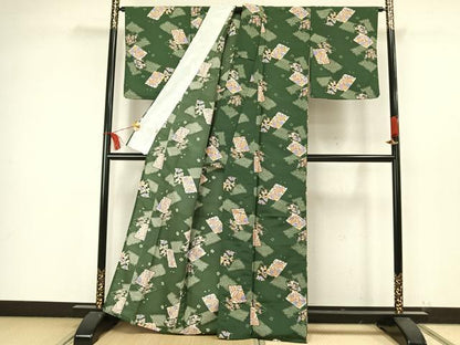 平和屋着物▽小紋 単衣 色紙花文 洗える着物 AAAW7567fy
