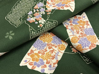 平和屋着物▽小紋 単衣 色紙花文 洗える着物 AAAW7567fy