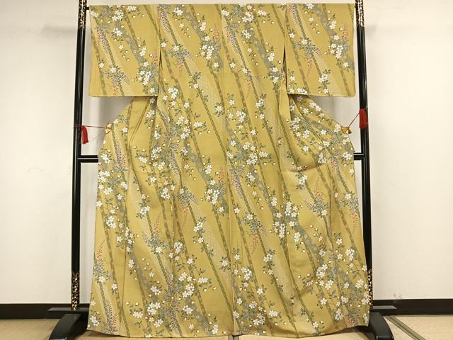 平和屋着物▽小紋 単衣 草花文 洗える着物 未使用 AAAW7570fy