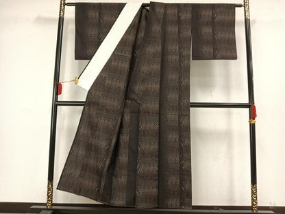 平和屋着物▽上質な紬 単衣 間道 正絹 逸品 AAAW7571fy