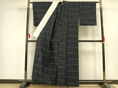 平和屋着物▽上質な紬 単衣 縞 正絹 逸品 AAAW7573fy