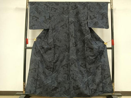平和屋着物▽結城紬 単衣 亀甲花文 正絹 逸品 AAAW7574fy
