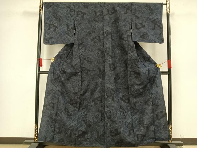 平和屋着物▽結城紬 単衣 亀甲花文 正絹 逸品 AAAW7574fy
