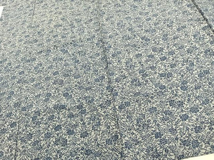 平和屋着物▽上質な小紋　単衣　藍　型染め　草花文　鬼しぼ縮緬　正絹　逸品　AAAW7575fy