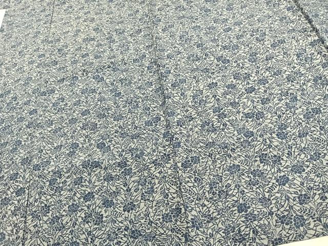 平和屋着物▽上質な小紋　単衣　藍　型染め　草花文　鬼しぼ縮緬　正絹　逸品　AAAW7575fy