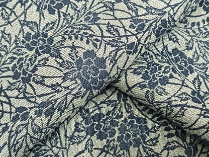 平和屋着物▽上質な小紋　単衣　藍　型染め　草花文　鬼しぼ縮緬　正絹　逸品　AAAW7575fy