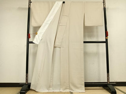 平和屋着物▽江戸小紋 単衣 万筋 オレンジ色×白色 洗える着物 AAAW7576fy