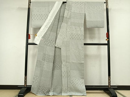 平和屋着物▽訪問着 単衣 お召地 横段文 正絹 逸品 AAAW7580fy