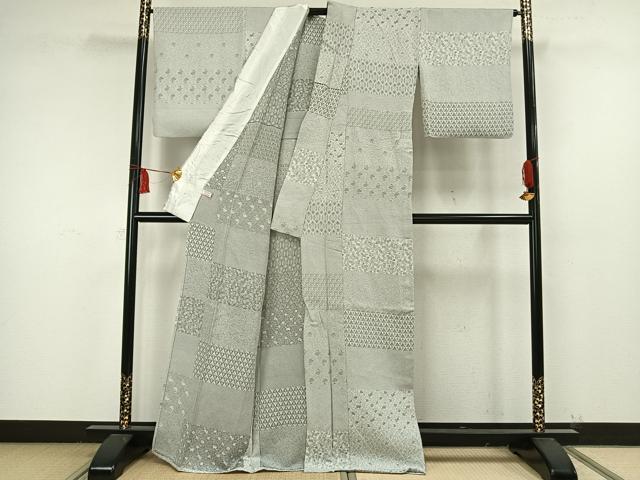 平和屋着物▽訪問着 単衣 お召地 横段文 正絹 逸品 AAAW7580fy