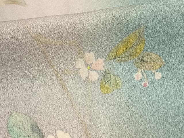 平和屋着物▽上質な小紋 単衣 手描き 枝花文 暈し染め 正絹 逸品 AAAW7583fy