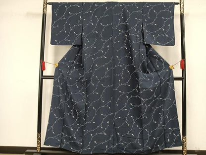 平和屋着物▽上質な小紋 単衣 草花文 正絹 逸品 AAAW7586fy